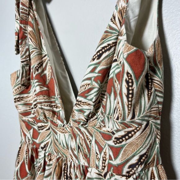 House of Harlow 1960 Women Linen Dress Small Tan Tropical Resort Midi Tiered - Picture 3 of 9